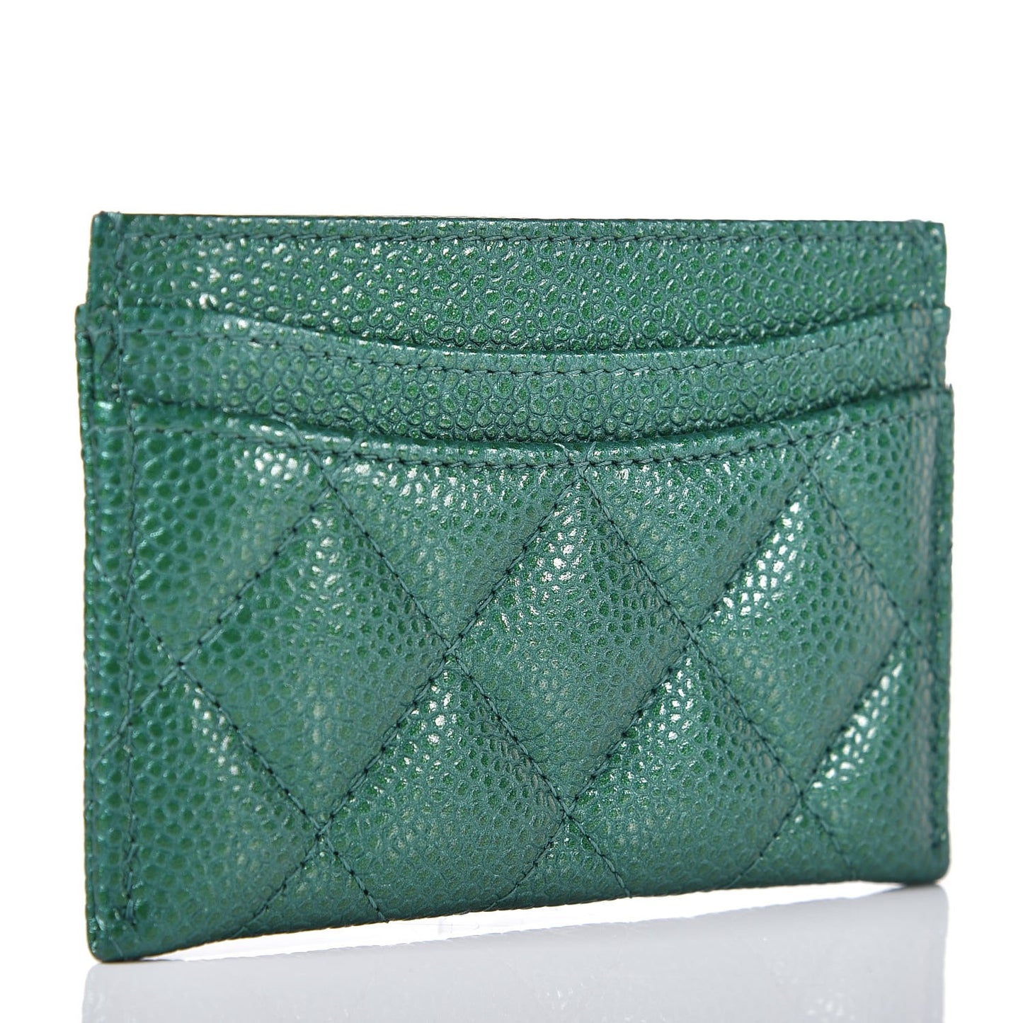 Metallic Caviar Quilted Card Holder Green