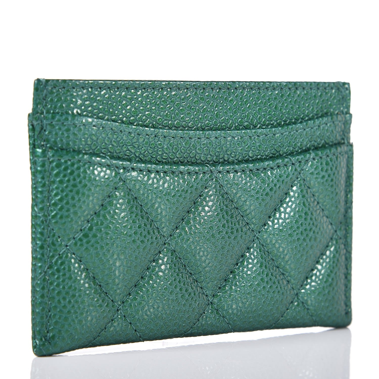 Chanel Metallic Caviar Quilted Card Holder Green 3 of 8