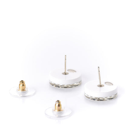 Chanel Resin Pearl CC Earrings White Black 3 of 5