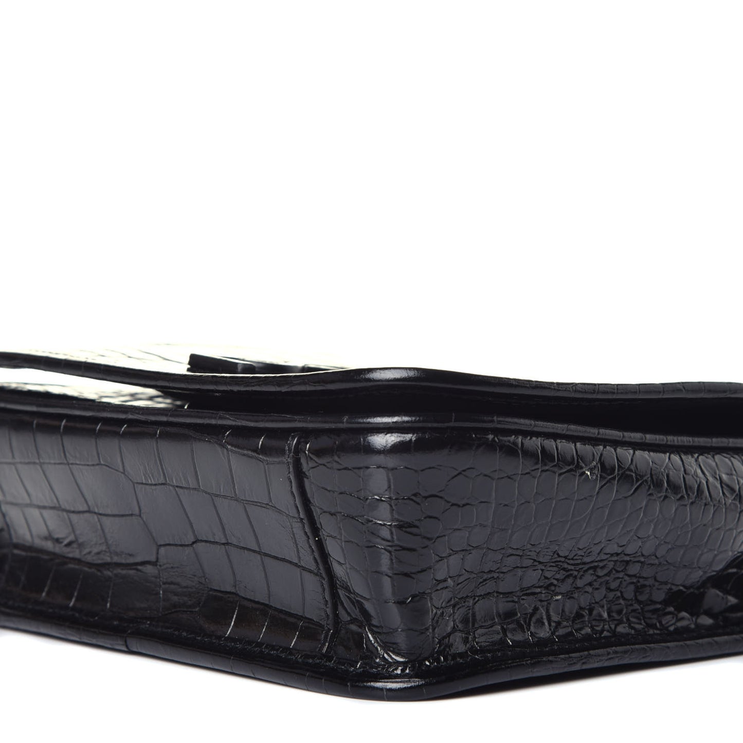Crocodile Embossed Lambskin Matelasse Monogram Niki Chain Wallet Black