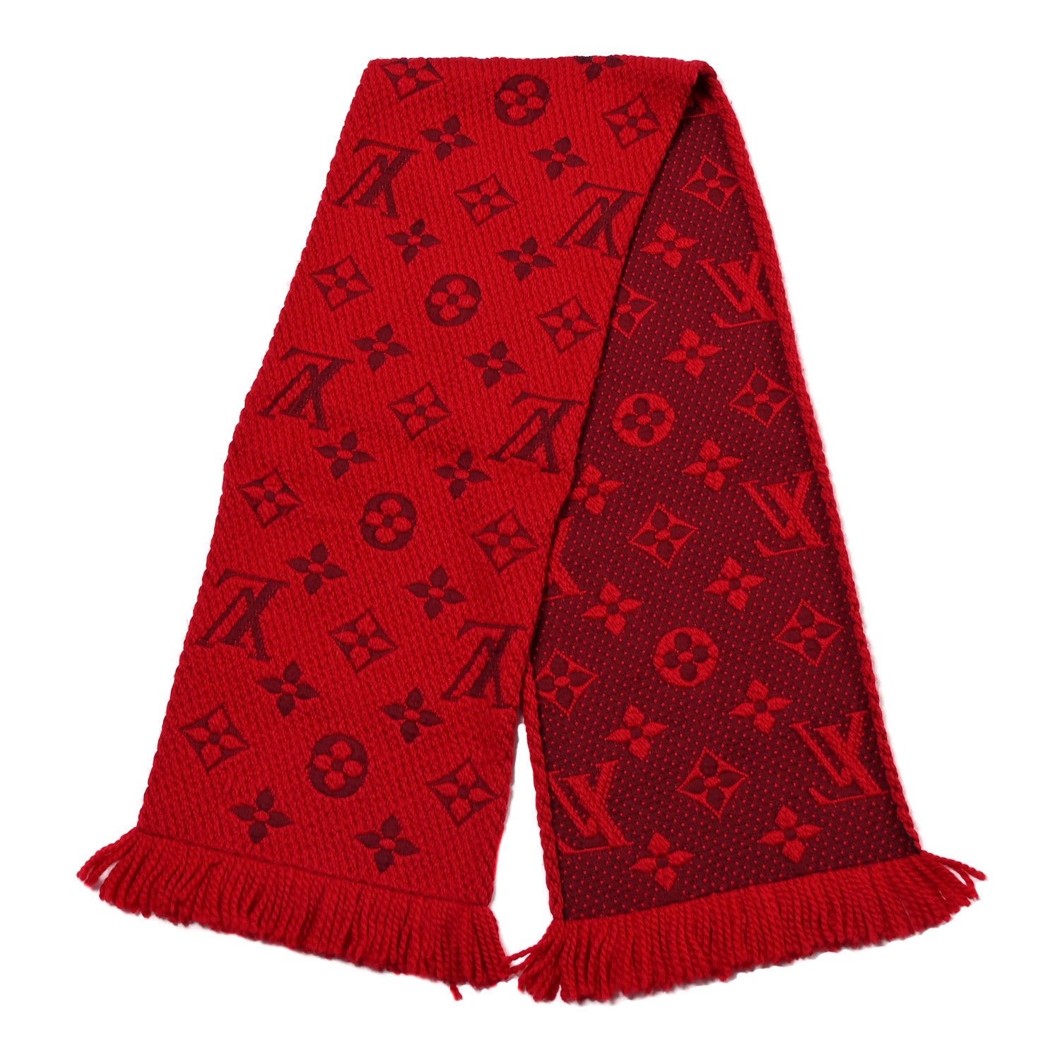 Louis Vuitton Wool Silk Logomania Scarf Rubis 2 of 3