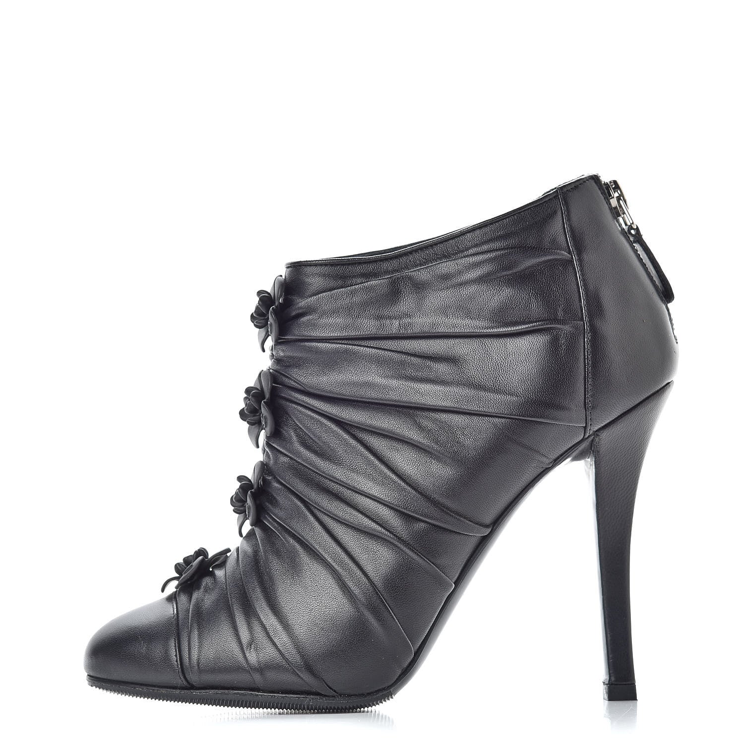 Chanel Calfskin Camellia Flowers Cap Toe Booties 36.5 Black 1 of 9