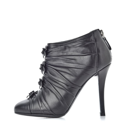 Chanel Calfskin Camellia Flowers Cap Toe Booties 36.5 Black 1 of 9