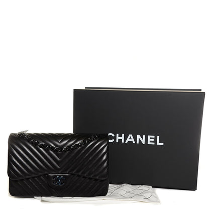 Chanel Lambskin Chevron Quilted Jumbo Double Flap So Black 5 of 9