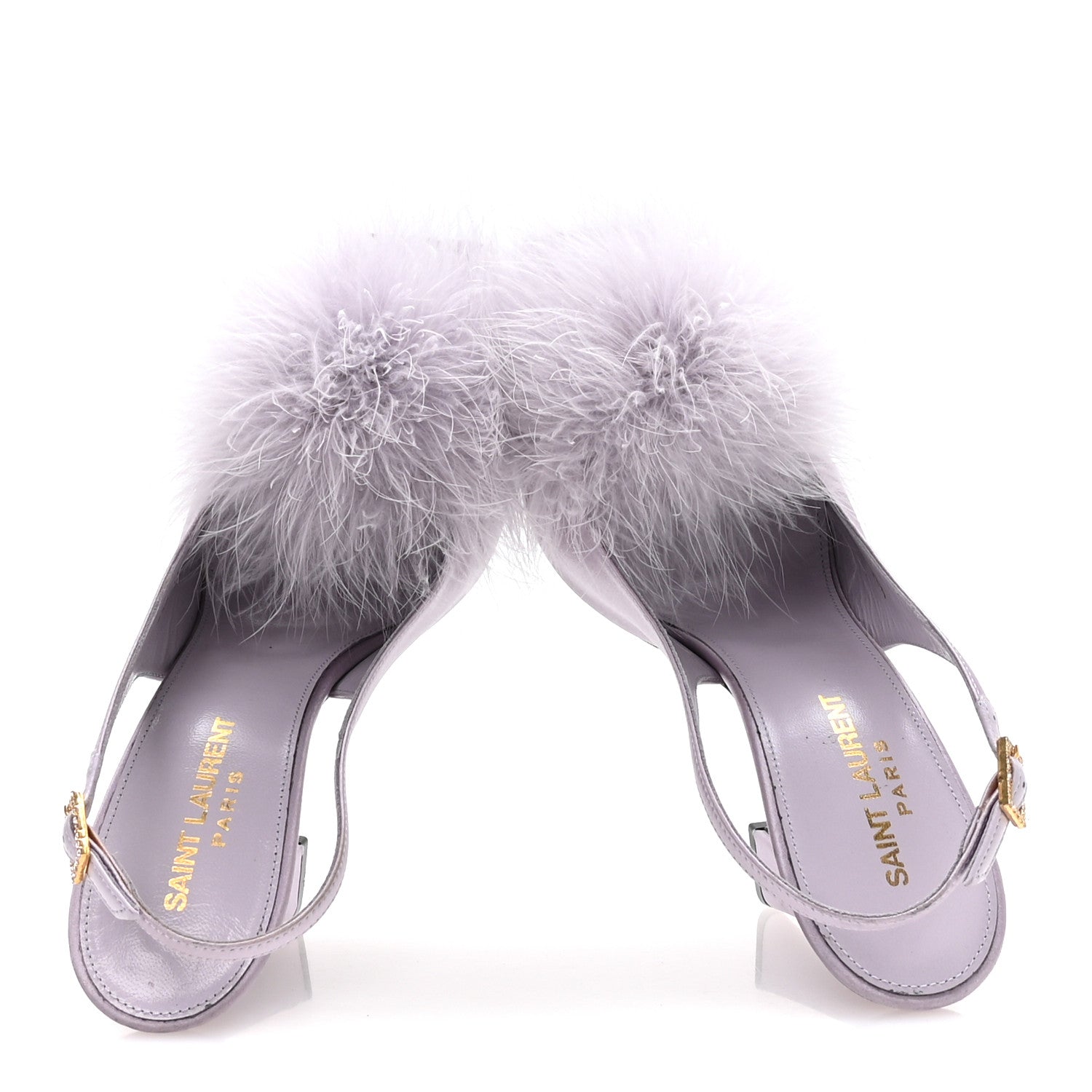 Saint Laurent Crepe Satin Mae Feathered Sandals Slight 37.5 Poly Grey 2 of 8