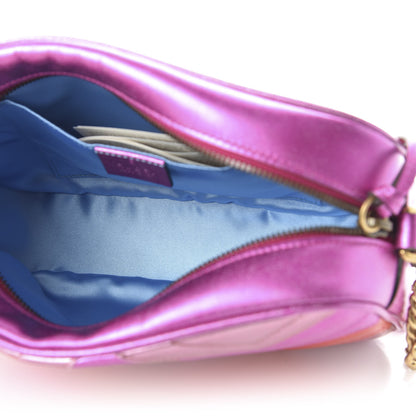 Gucci Laminated Nappa Matelasse Small GG Marmont Chain Shoulder Bag Fuxia Rosso Rosa 5 of 10
