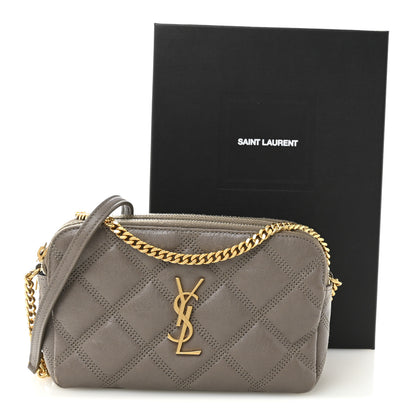 Saint Laurent Grained Lambskin Quilted Mini Becky Double Zip Bag Taupe 14 of 14