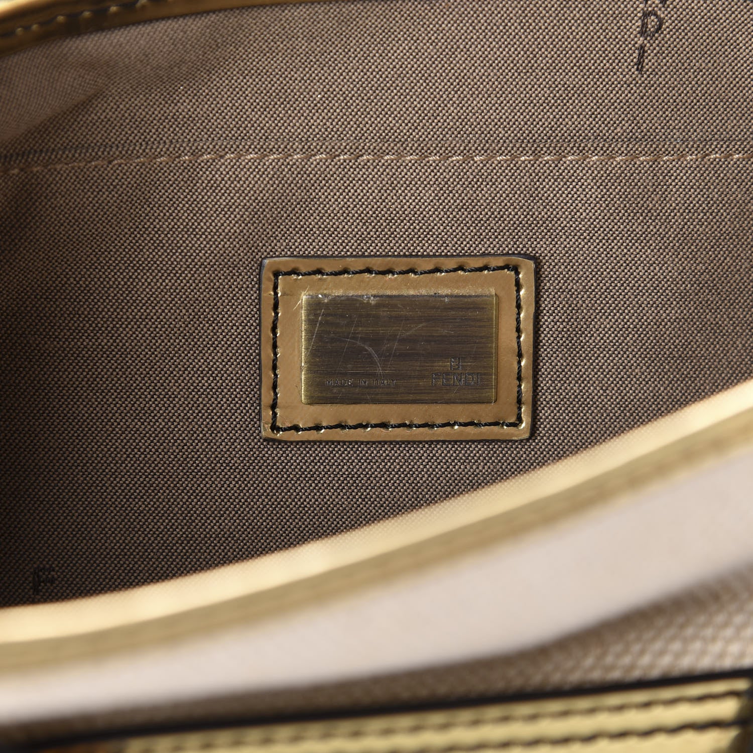 Fendi Canvas Metallic Calfskin B Bis Flap Bag Natural Gold 16 of 17