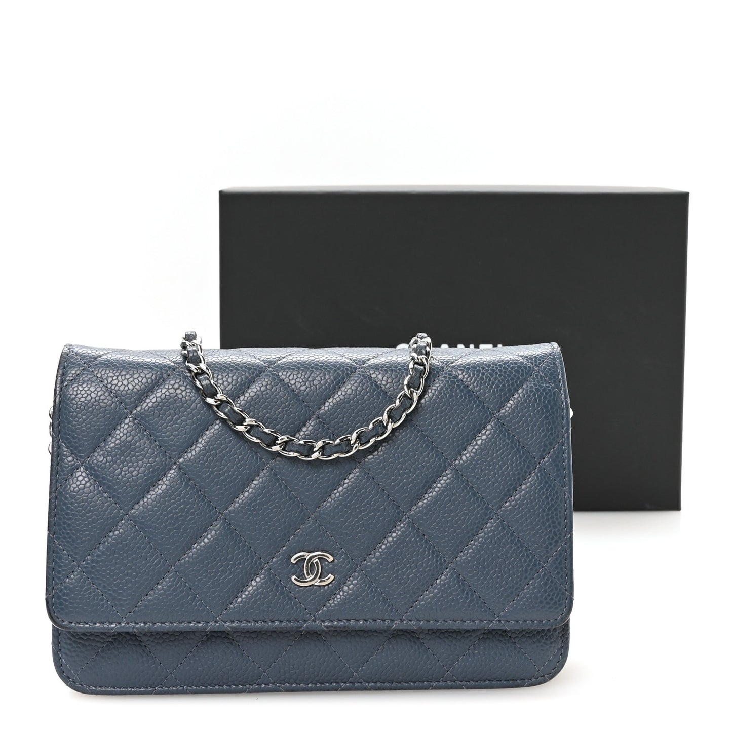 Caviar Quilted Wallet on Chain WOC Blue