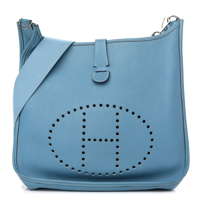 Hermes Taurillon Clemence Evelyne II GM Blue Jean 1 of 8