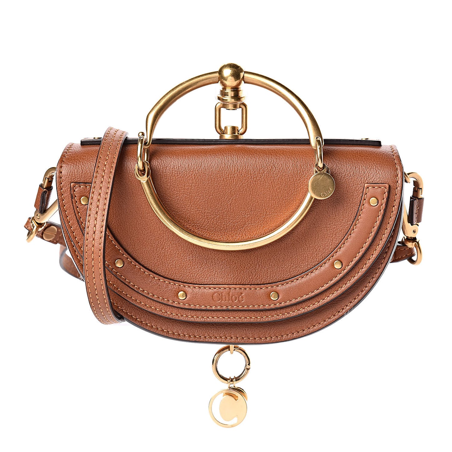 Calfskin Small Nile Bracelet Minaudiere Bag Caramel