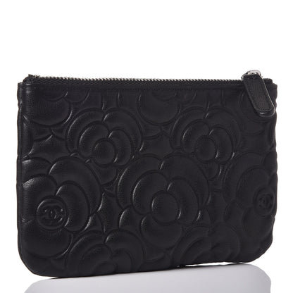 Chanel Goatskin Camellia Embossed Cosmetic Pouch Black 3 of 8