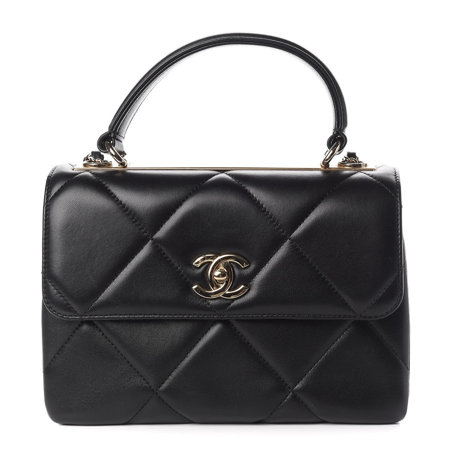 Lambskin Quilted Small Trendy CC Dual Handle Flap Bag Black
