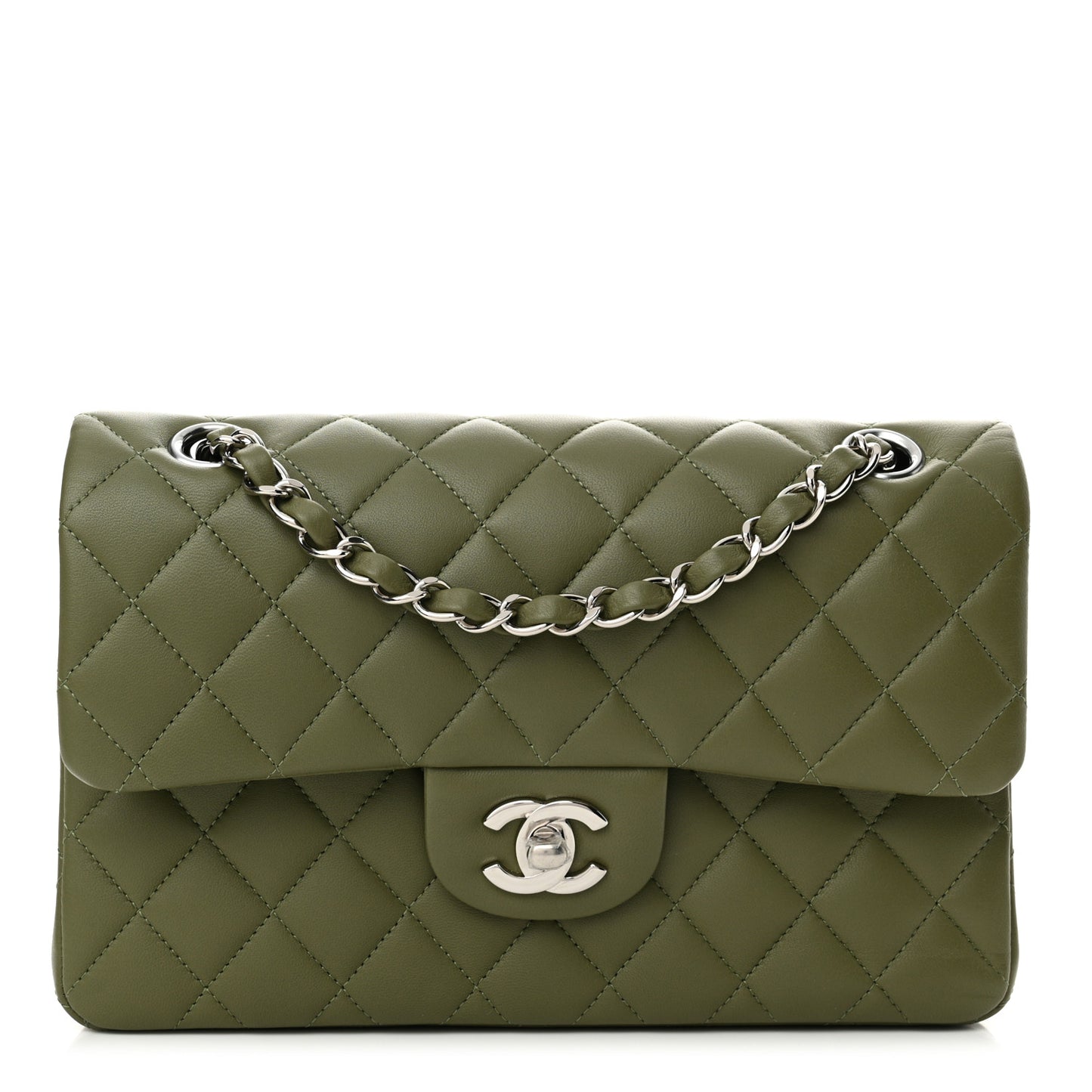 Lambskin Quilted Small Double Flap Green