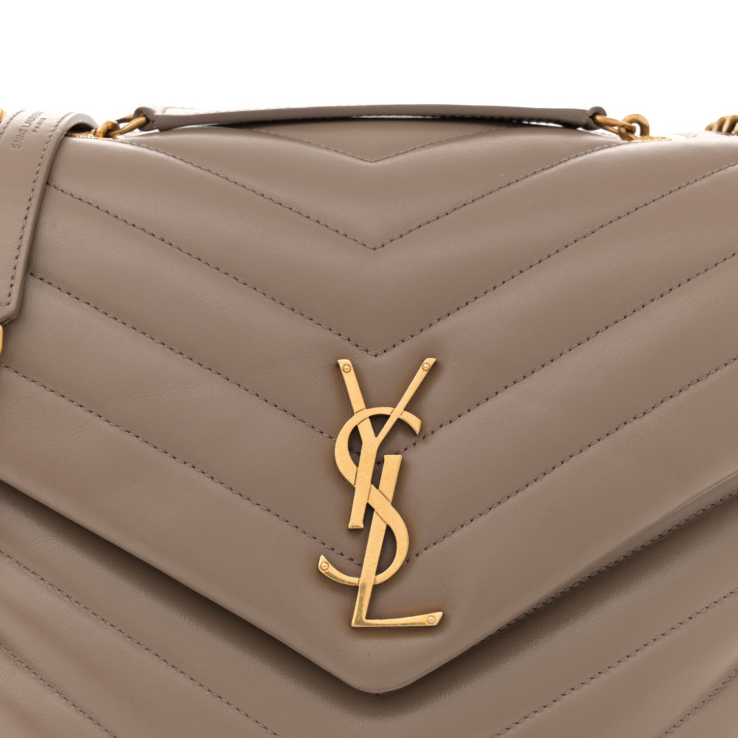Saint Laurent Calfskin Y Quilted Monogram Medium Loulou Chain Satchel Dark Beige 8 of 13