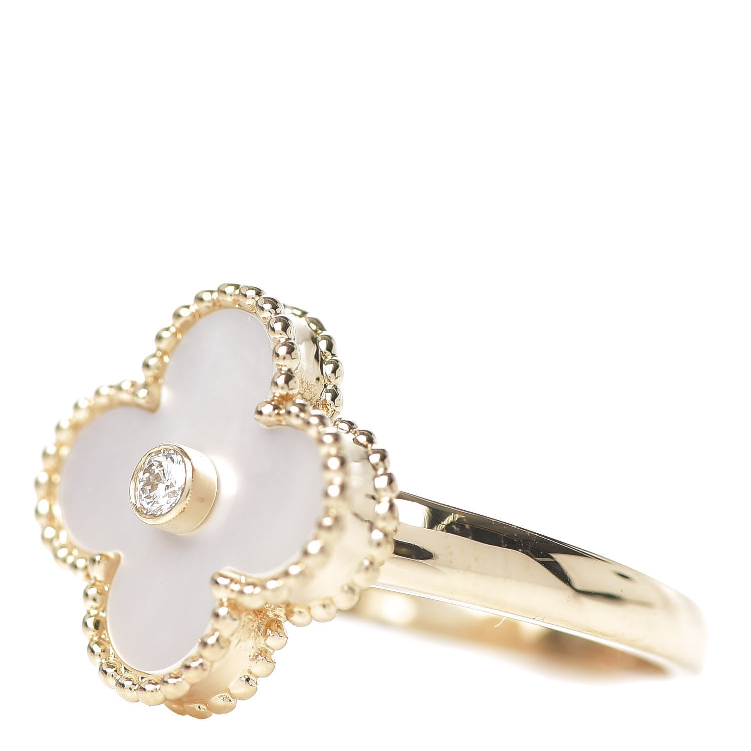 Van Cleef & Arpels 18K Yellow Gold Diamond Mother of Pearl Vintage Alhambra Ring 53 6.25 3 of 5