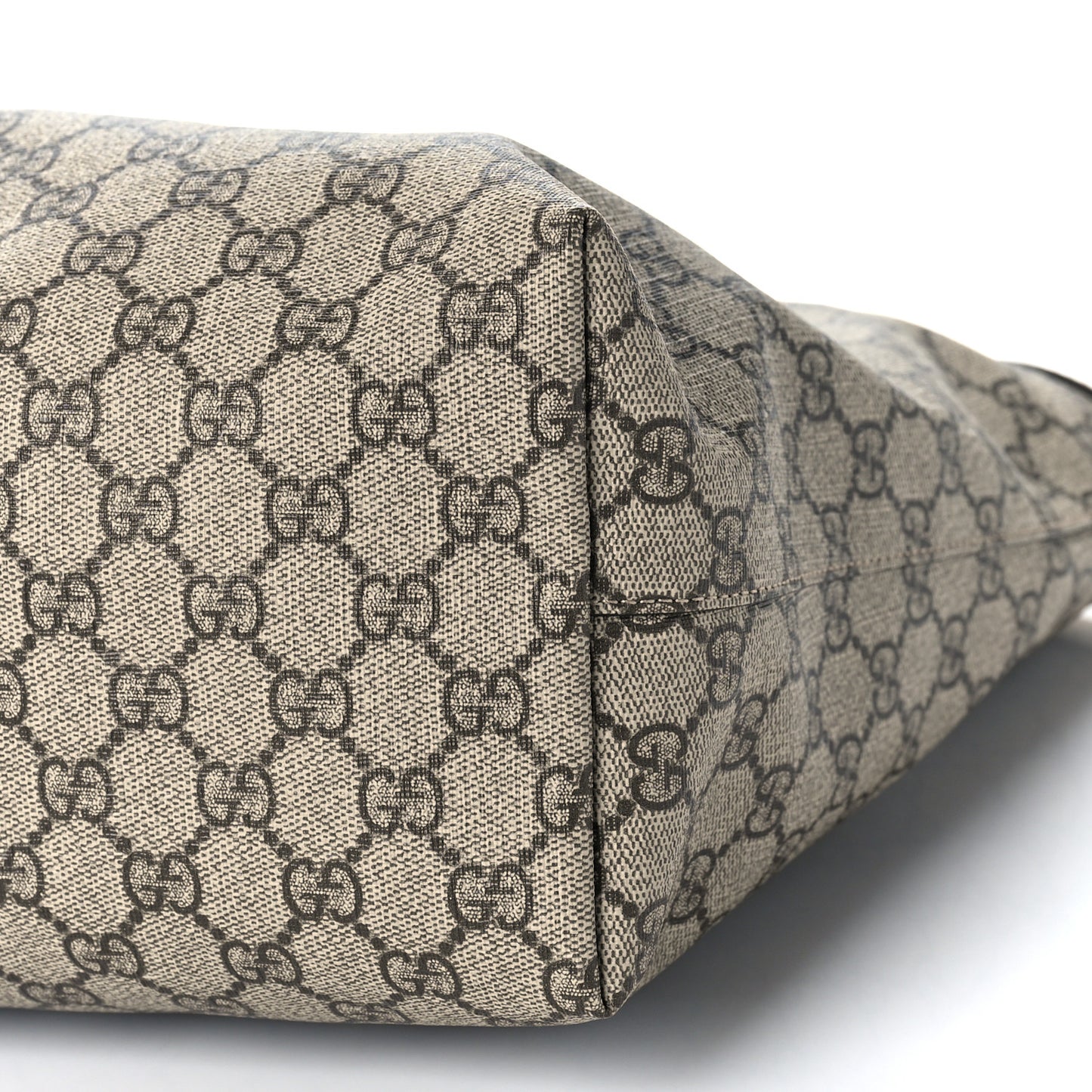 GG Supreme Monogram Textured Dollar Calfskin Web Medium Ophidia Shopping Tote Beige Ebony Mystic White