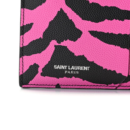 Saint Laurent Grain de Poudre Zebra Print 5 Fragments Zip Pouch Card Holder Fuchsia Black 7 of 8