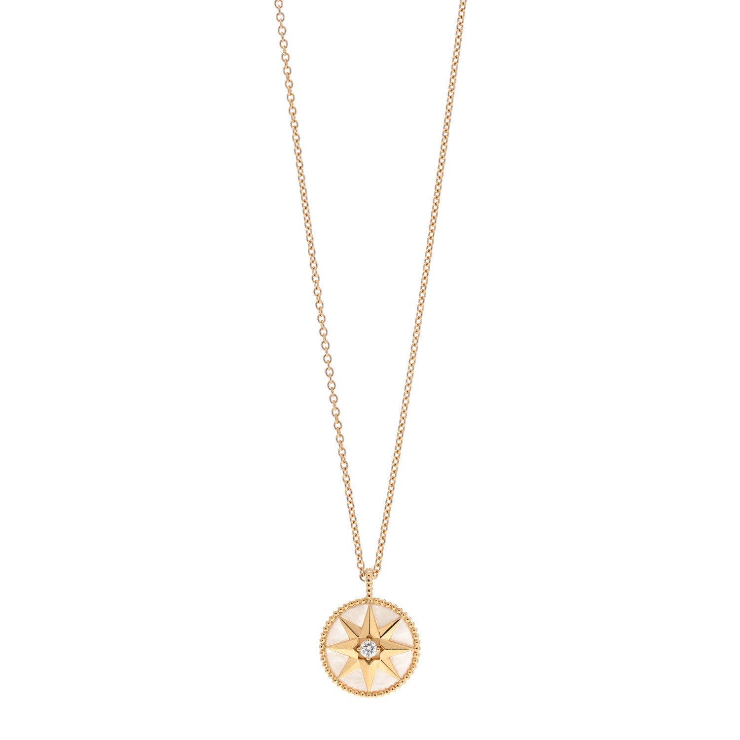 Christian Dior 18K Yellow Gold Diamond Mother of Pearl Rose Des Vents Medallion Necklace 1 of 7