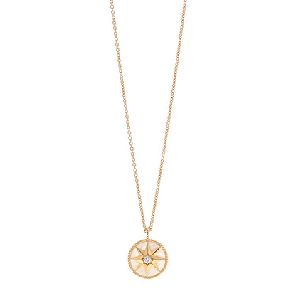 Christian Dior 18K Yellow Gold Diamond Mother of Pearl Rose Des Vents Medallion Necklace 1 of 7