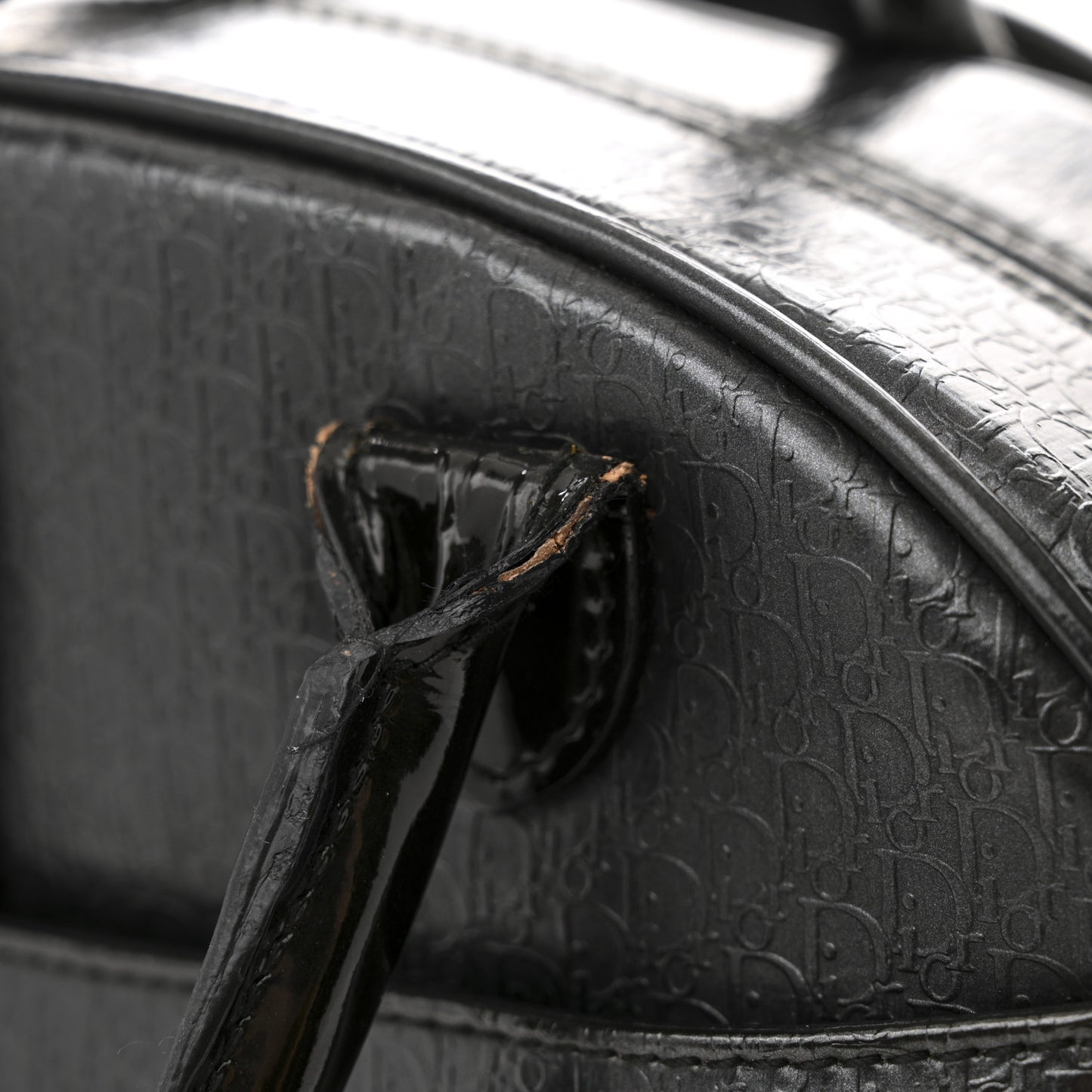 Patent Calfskin Embossed Saddle Bowler Black