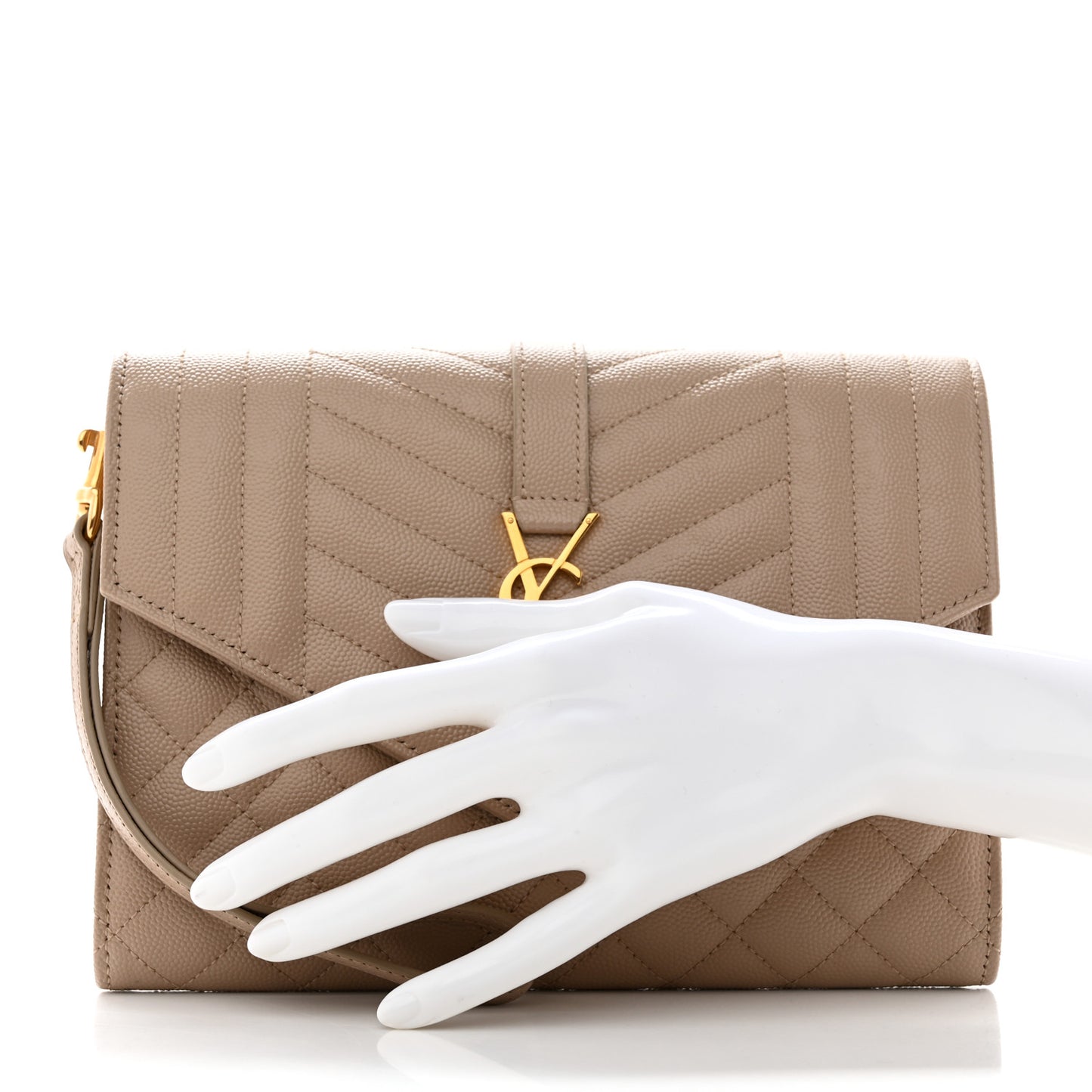 Grain De Poudre Textured Mixed Matelasse Triquilt Monogram Clutch Dark Beige