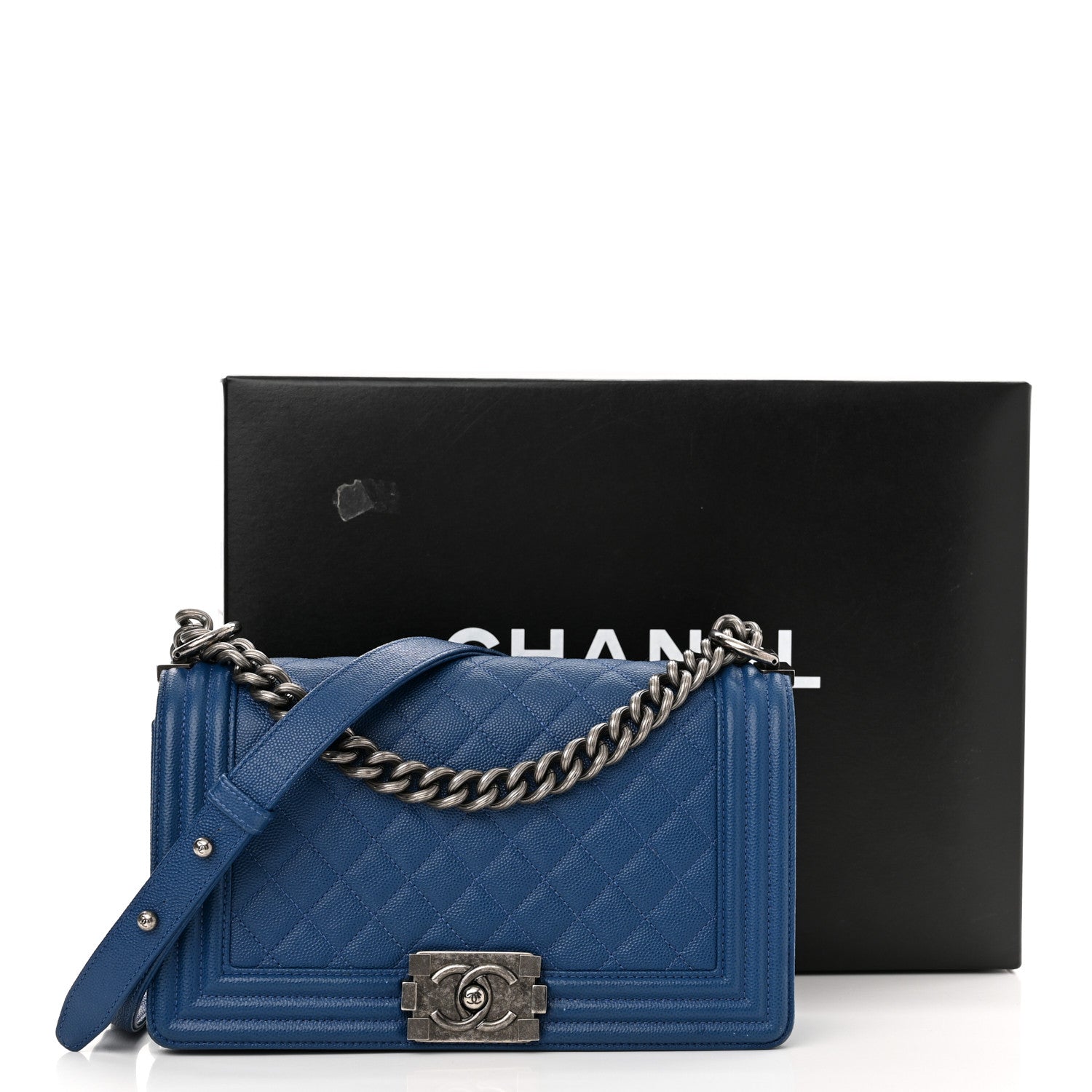 Chanel Caviar Quilted Medium Boy Flap Blue 12 of 12