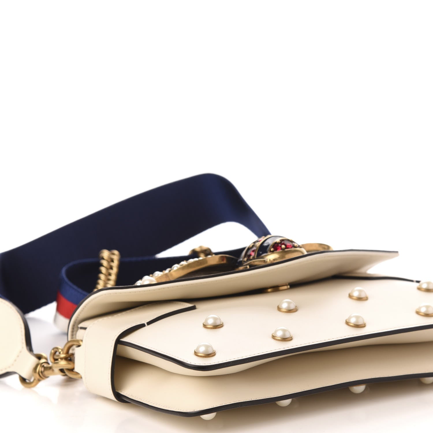 Gucci Nappa Pearl Studded Mini Queen Margaret Broadway Shoulder Bag Mystic White 10 of 12