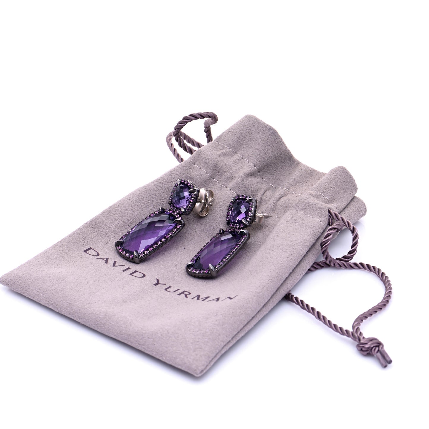 Sterling Silver Diamond Amethyst 12mm Starburst Earrings