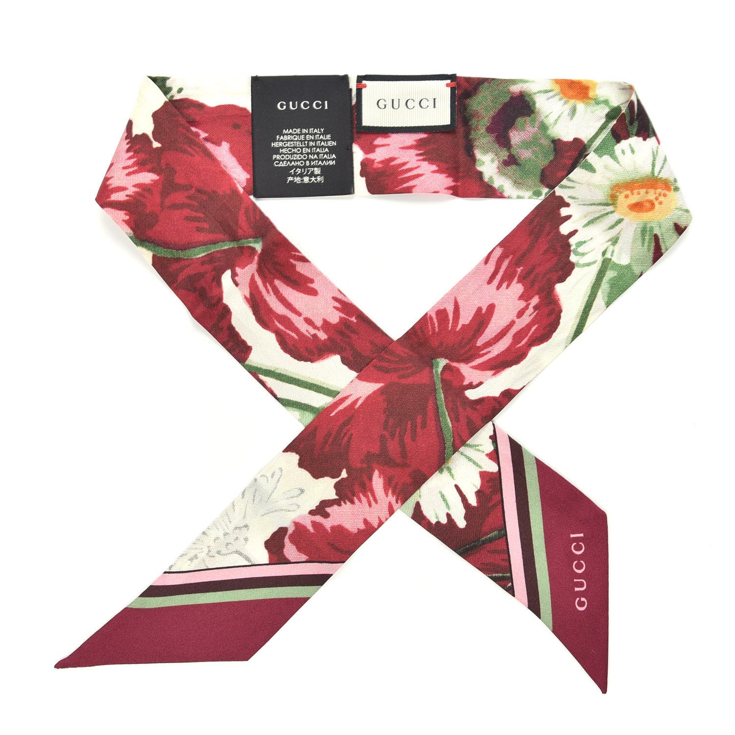Silk Twill Floral Neck Bow White