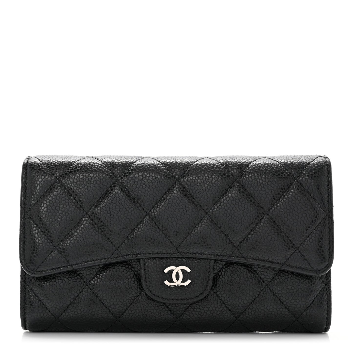 Caviar Quilted Long Flap Wallet Black