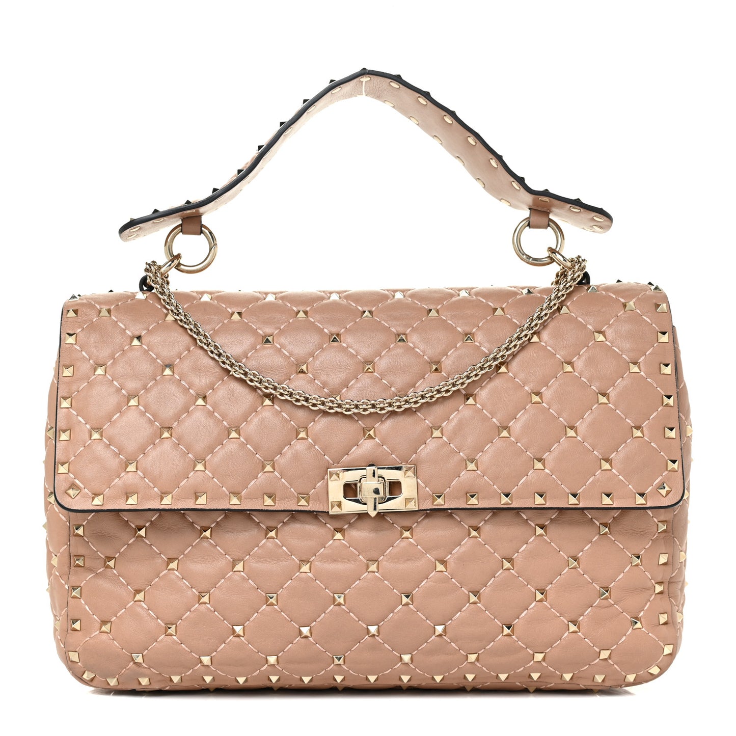 Nappa Large Rockstud Spike Shoulder Bag Soft Noisette