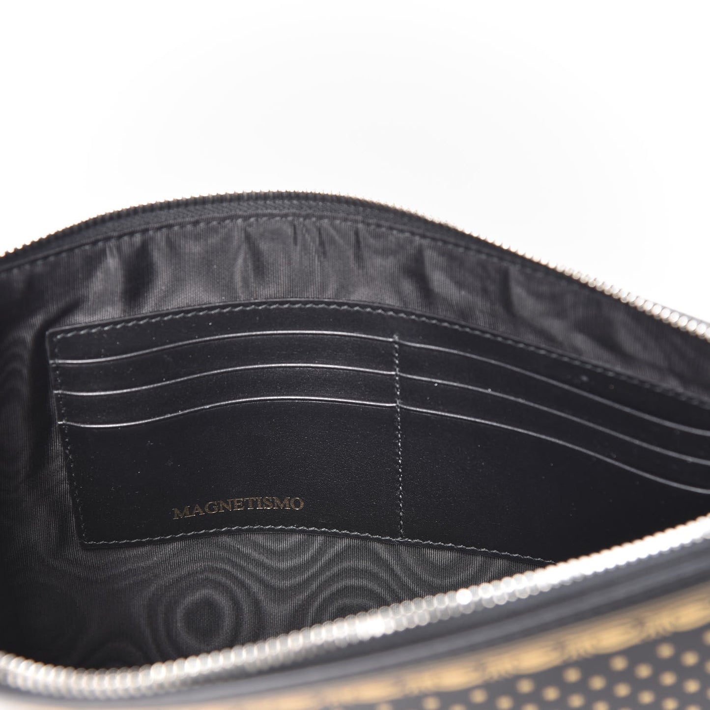 X SEGA Calfskin GUCCY Stars Zip Wristlet Pouch Black Gold