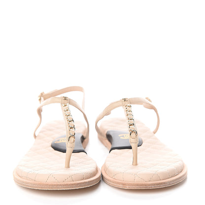 Chanel Lambskin CC Chain Thong Sandals 40 Beige 2 of 6