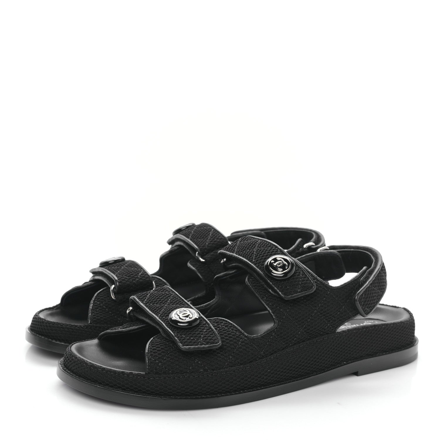 Chanel Fabric Velcro Dad Sandals 41.5 Black 3 of 8