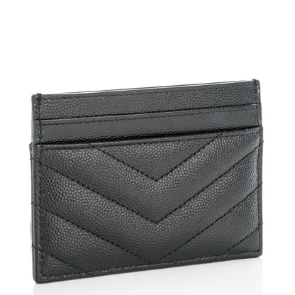 Saint Laurent Grain De Poudre Matelasse Chevron Monogram Credit Card Case Black 3 of 7