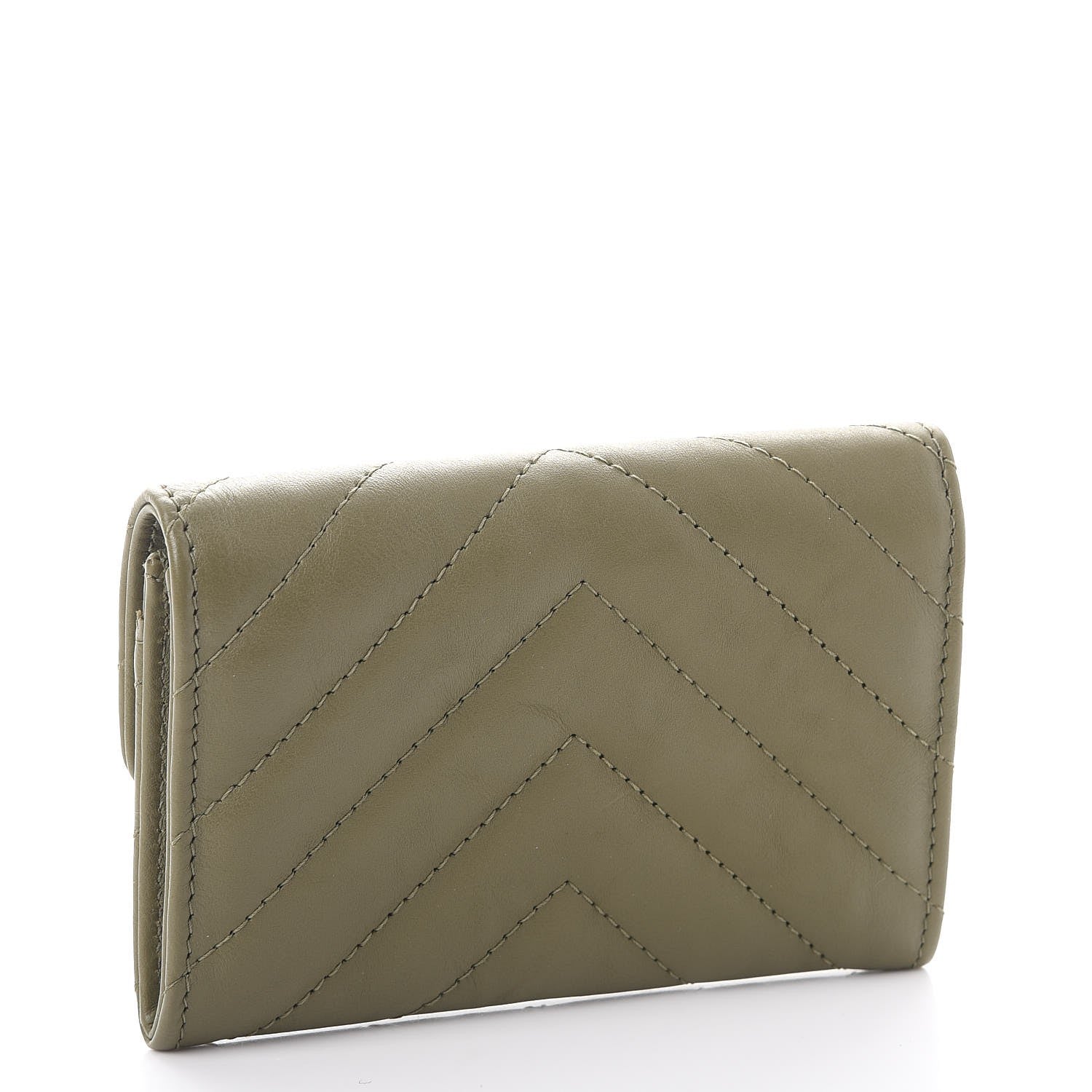 Chanel Calfskin Chevron Quilted Card Holder Khaki 3 of 9