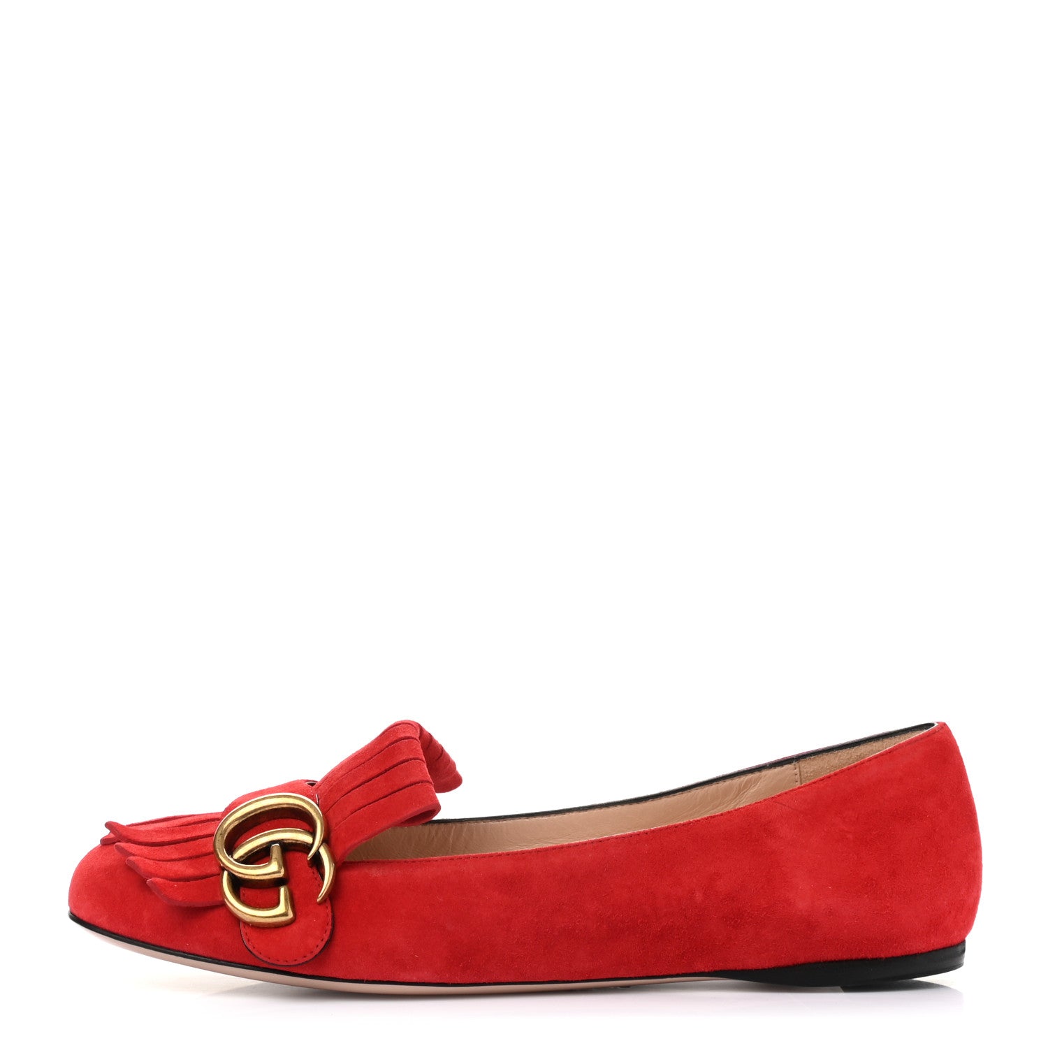 Gucci Kid Scamosciato GG Marmont Fringe Flats 36 Red 1 of 9