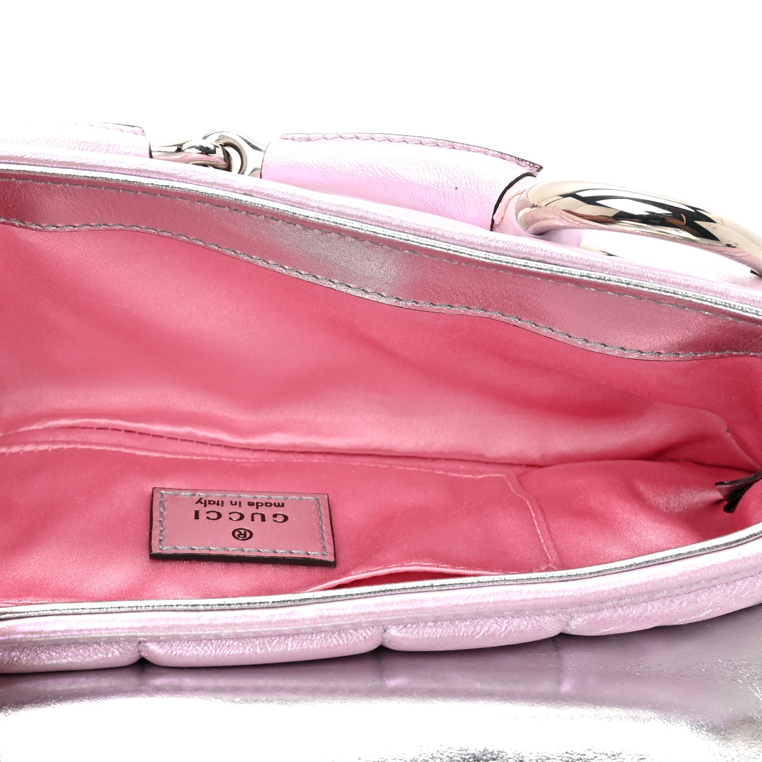 Gucci Iridescent Nappa Vertical Matelasse Small Maxi Horsebit Chain Shoulder Bag Escape Pink 5 of 12