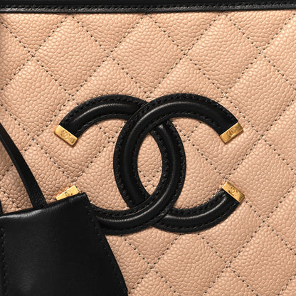 Chanel Caviar Quilted Medium CC Filigree Vanity Case Beige Black 9 of 11
