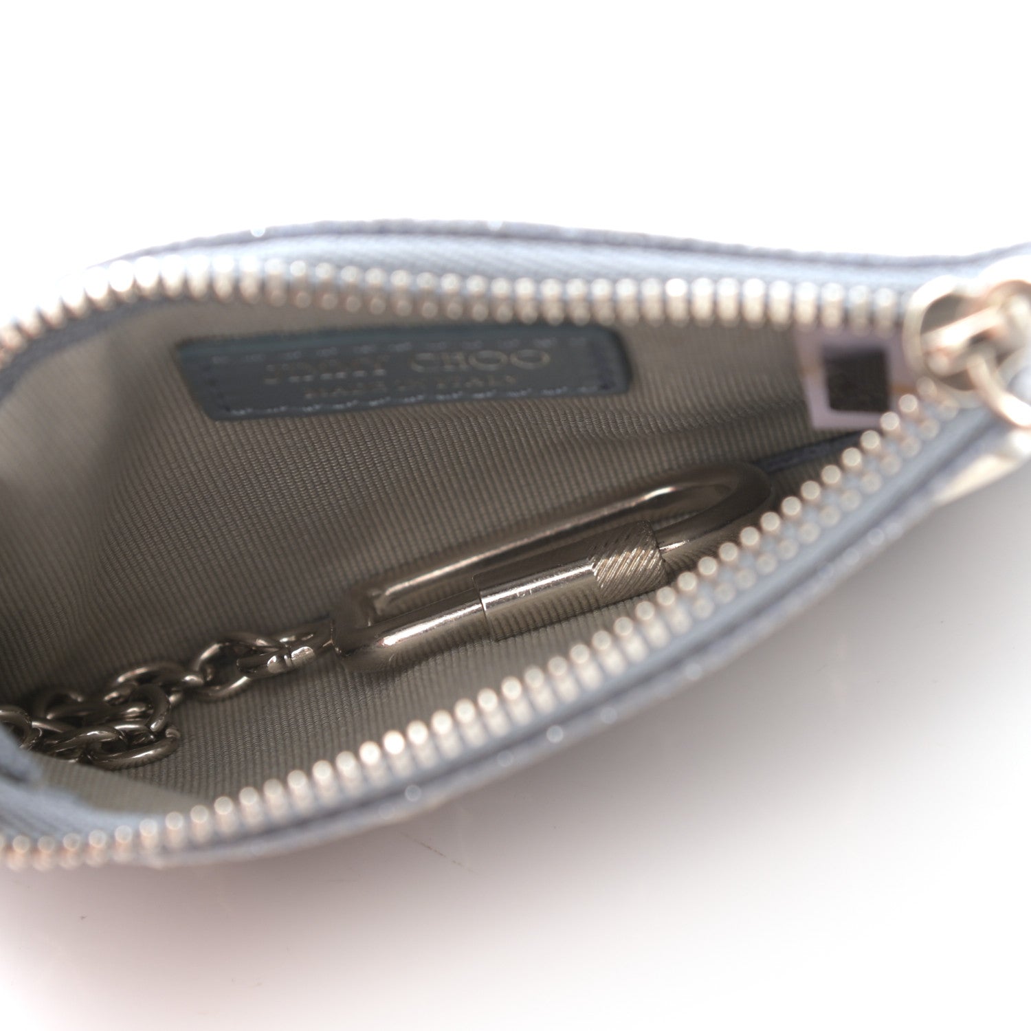 Jimmy Choo Metallic Pixelated Calfskin Nancy Star Studded Key Pouch Slate 5 of 8