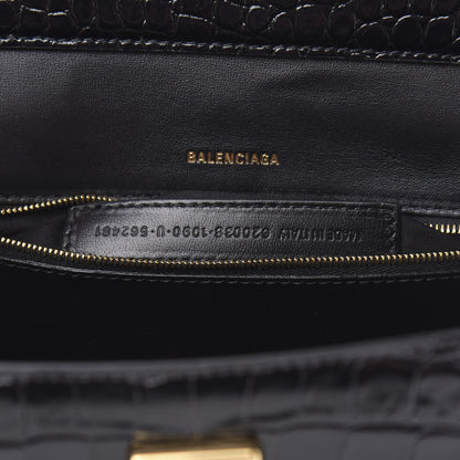 Balenciaga Shiny Calfskin Graffiti Logo Crocodile Embossed Medium Ghost Shoulder Bag Black White 7 of 10