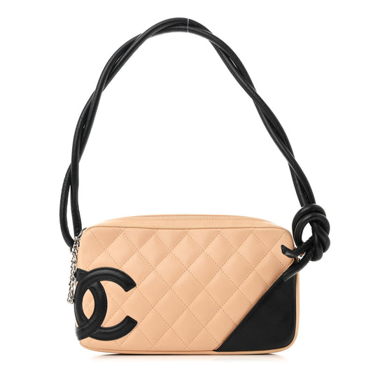 Calfskin Quilted Cambon Pochette Beige Black