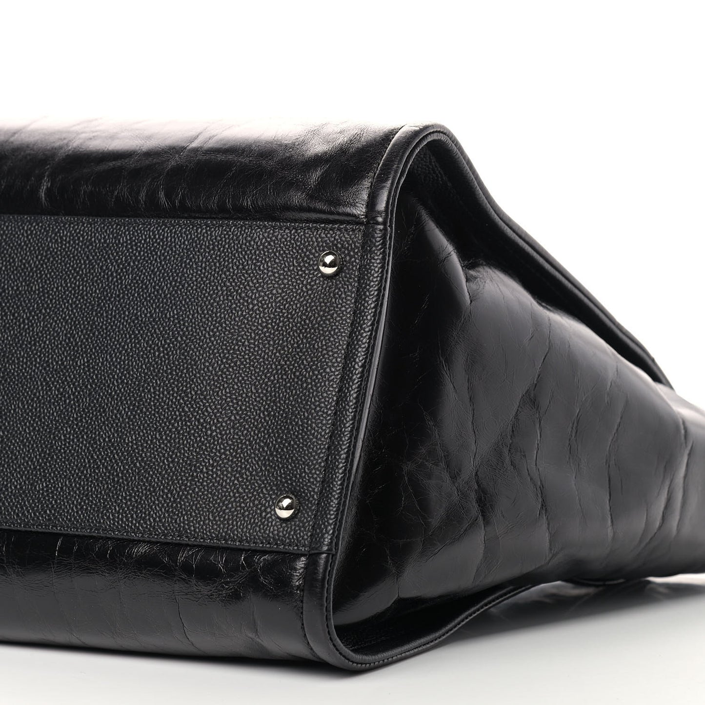 Glazed Calfskin Medium Deauville Tote Black
