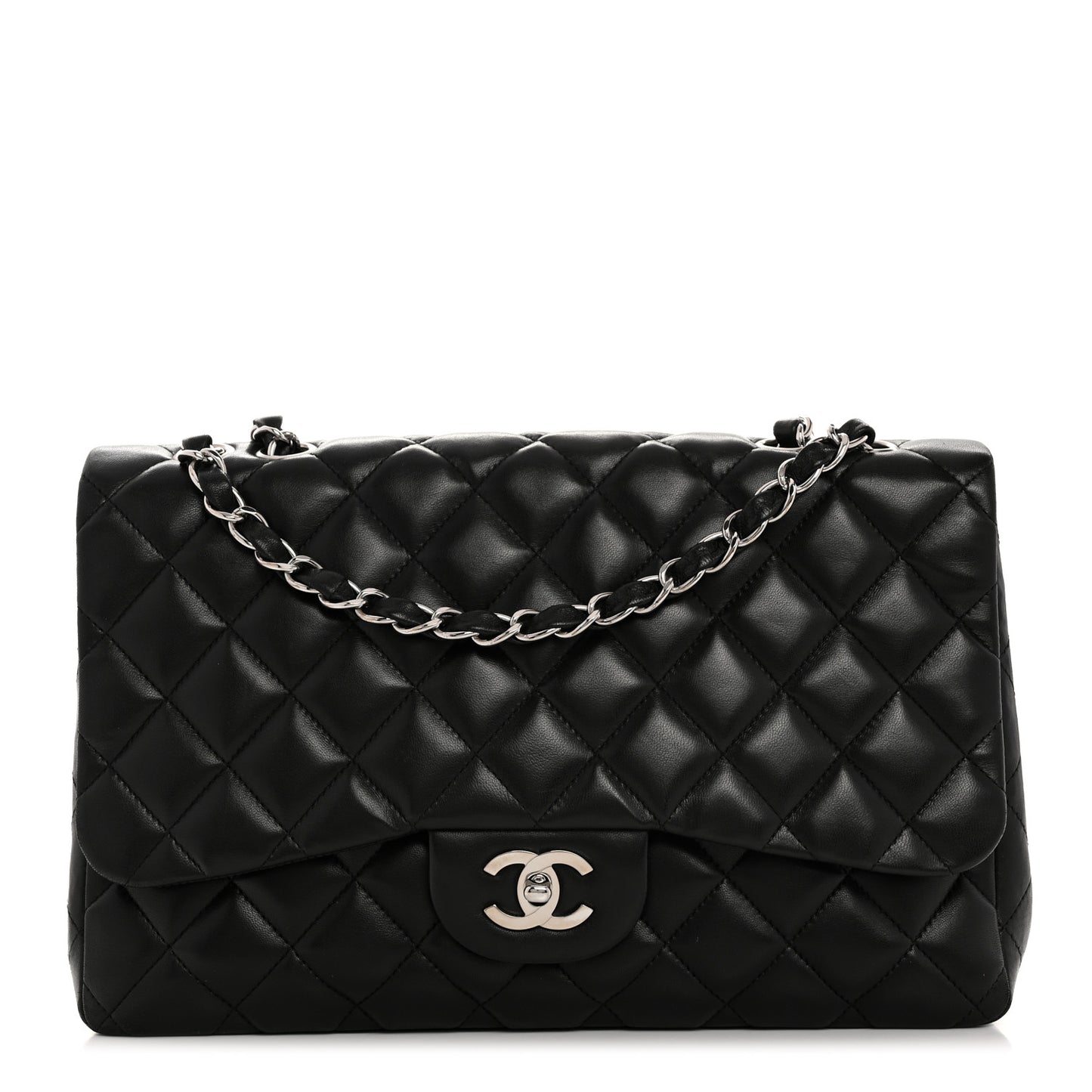Lambskin Quilted Jumbo Single Flap Black