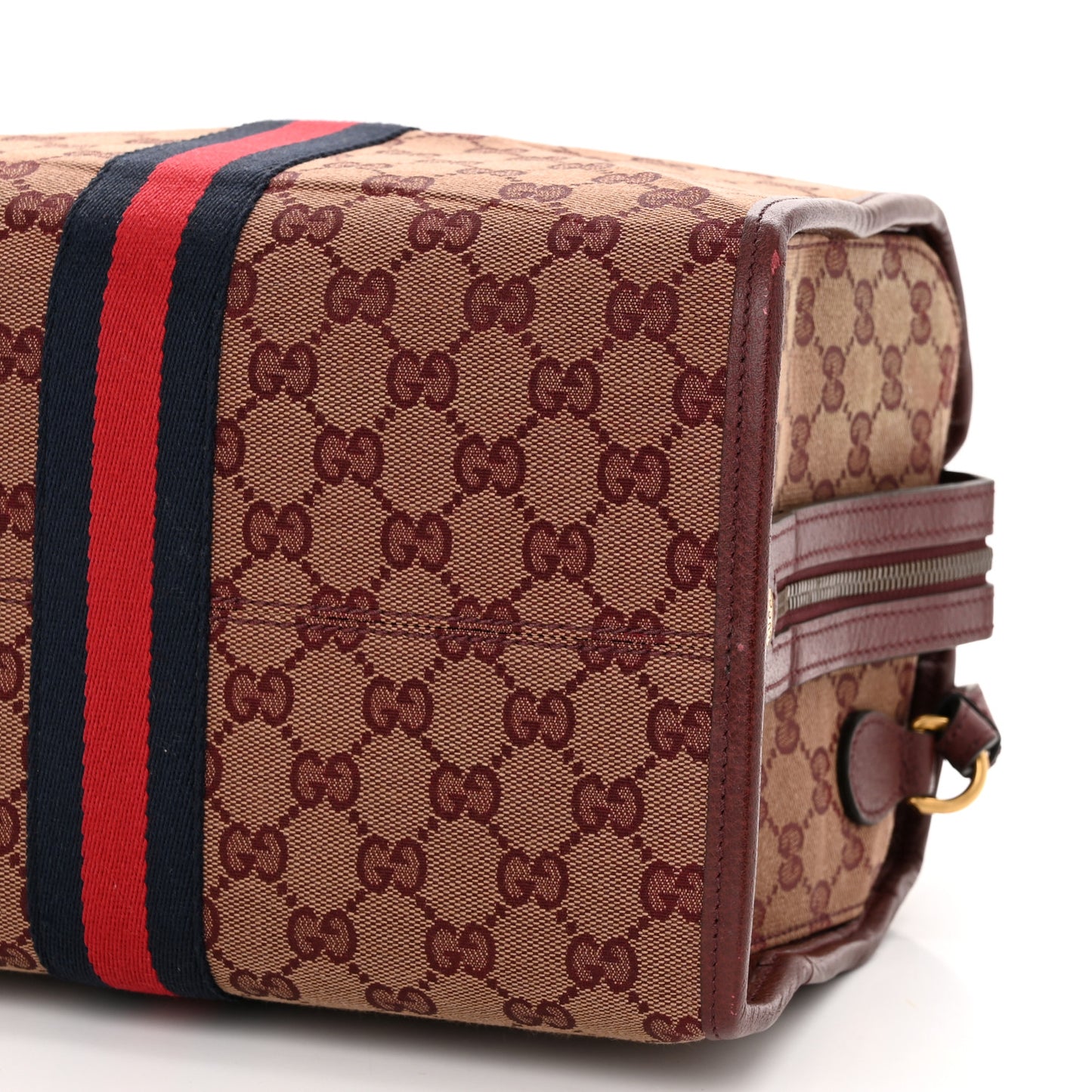 Monogram Textured Dollar Calfskin Web Mini Ophidia Duffle Bag Sahara Rubino Chardonnay