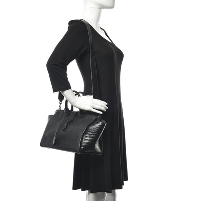 Saint Laurent Smooth Calfskin Crocodile Embossed Small Monogram Downtown Cabas Black 2 of 12