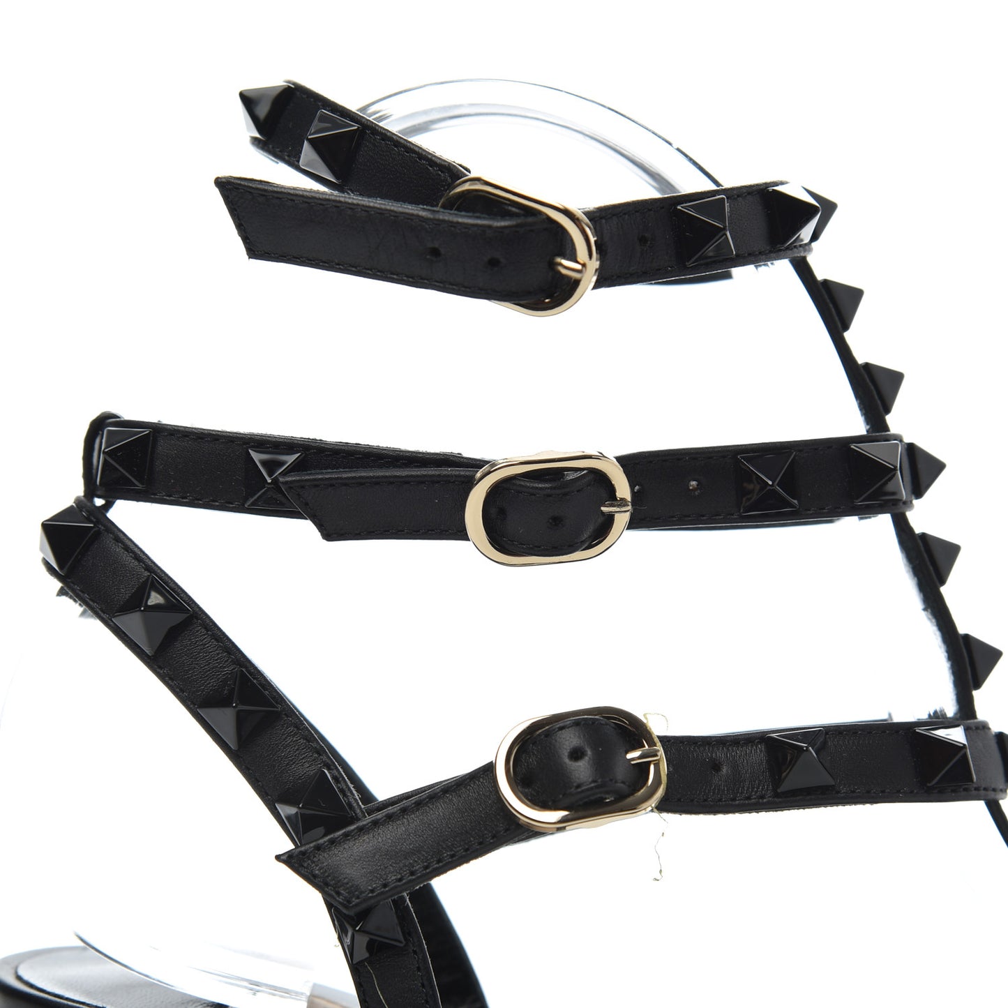 Calfskin Lacquered Monochrome Rockstud Ankle Strap 65mm Pumps 36 Black