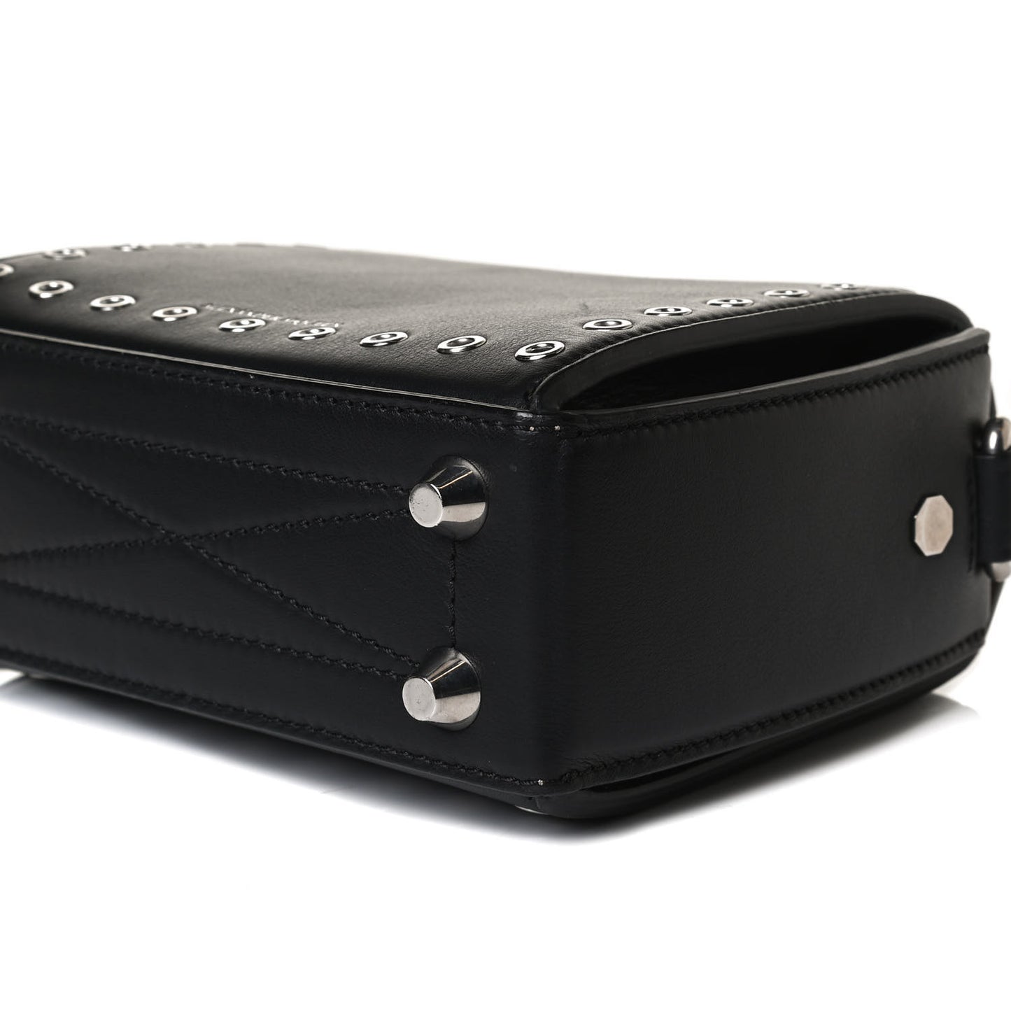 Fine Grain Goatskin Perforated Box Shoulder Bag 16 Black