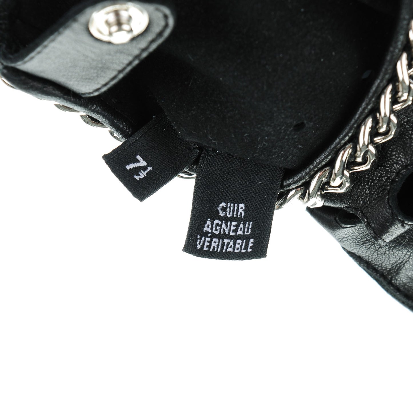 Lambskin Perforated Fingerless Chain CC Gloves 7.5 Black